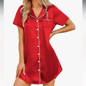 Red satin button down nightgown.